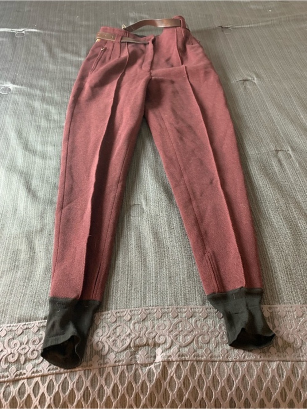 Vintage Post Card Ski Stirrup Pants Burgundy Red Size 10